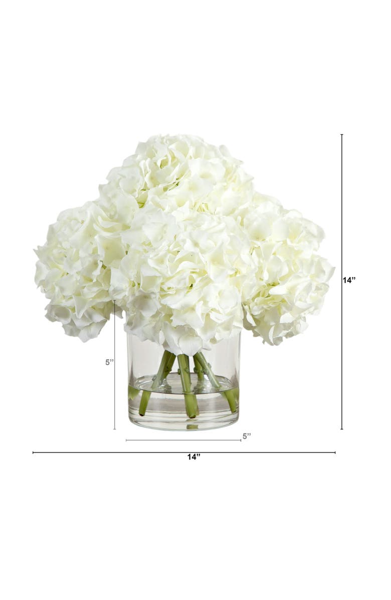 NEARLY NATURAL Wedding Collection 14-in Artificial Hydrangea Arrangement in Glass Vase, Alternate, color, Green/White