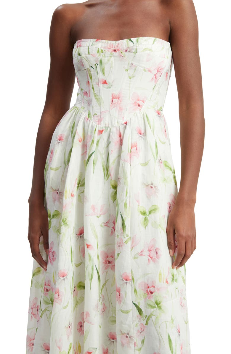 Bardot Lola Floral Strapless Corset Dress, Alternate, color, Summer White Floral