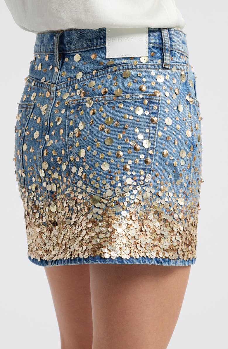 FRAME The Champagne Denim Miniskirt, Alternate, color, Blue/ Gold Embellished