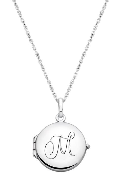Sterling Silver Round Locket 
Engraved Initial 14-16" Necklace