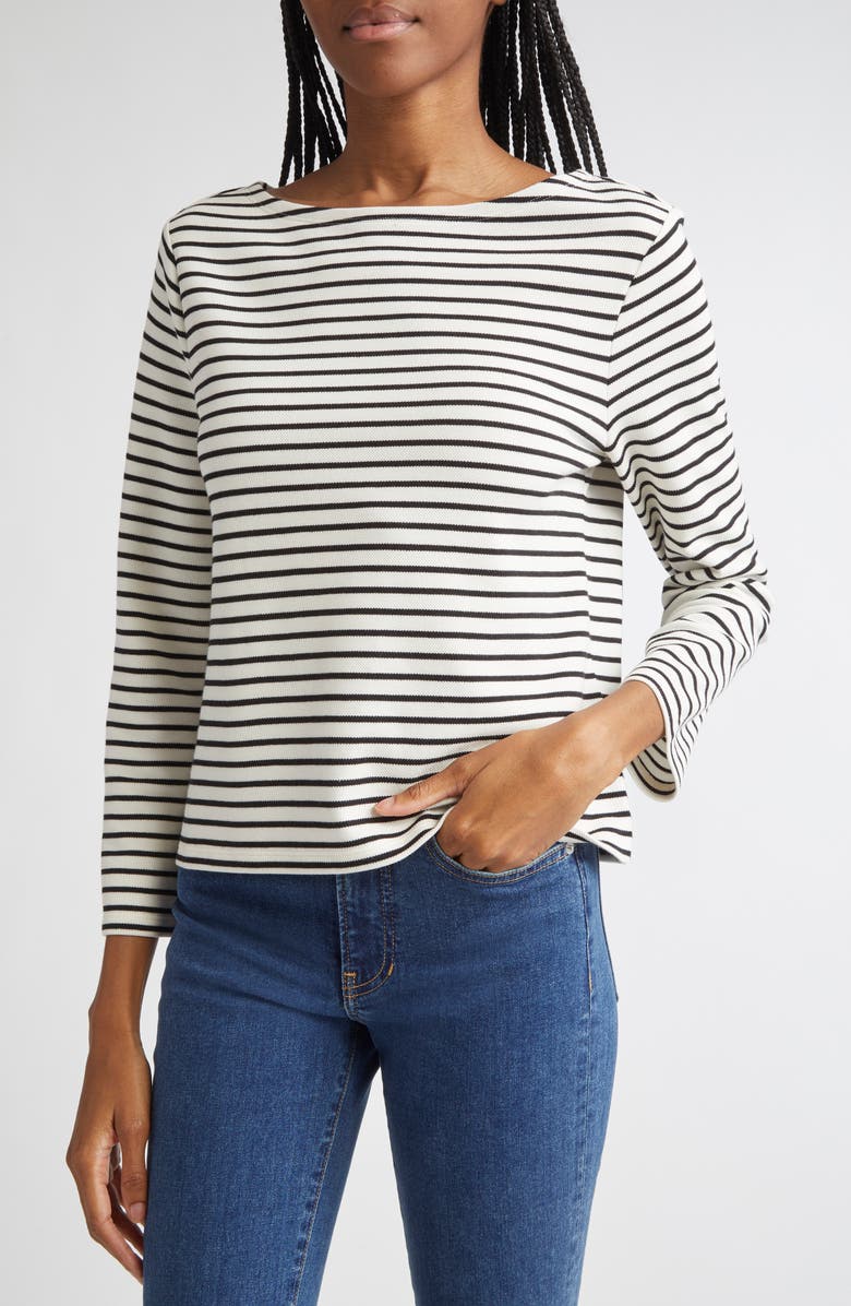 Veronica Beard Hovey Stripe Boat Neck T-Shirt, Alternate, color, Dove Black