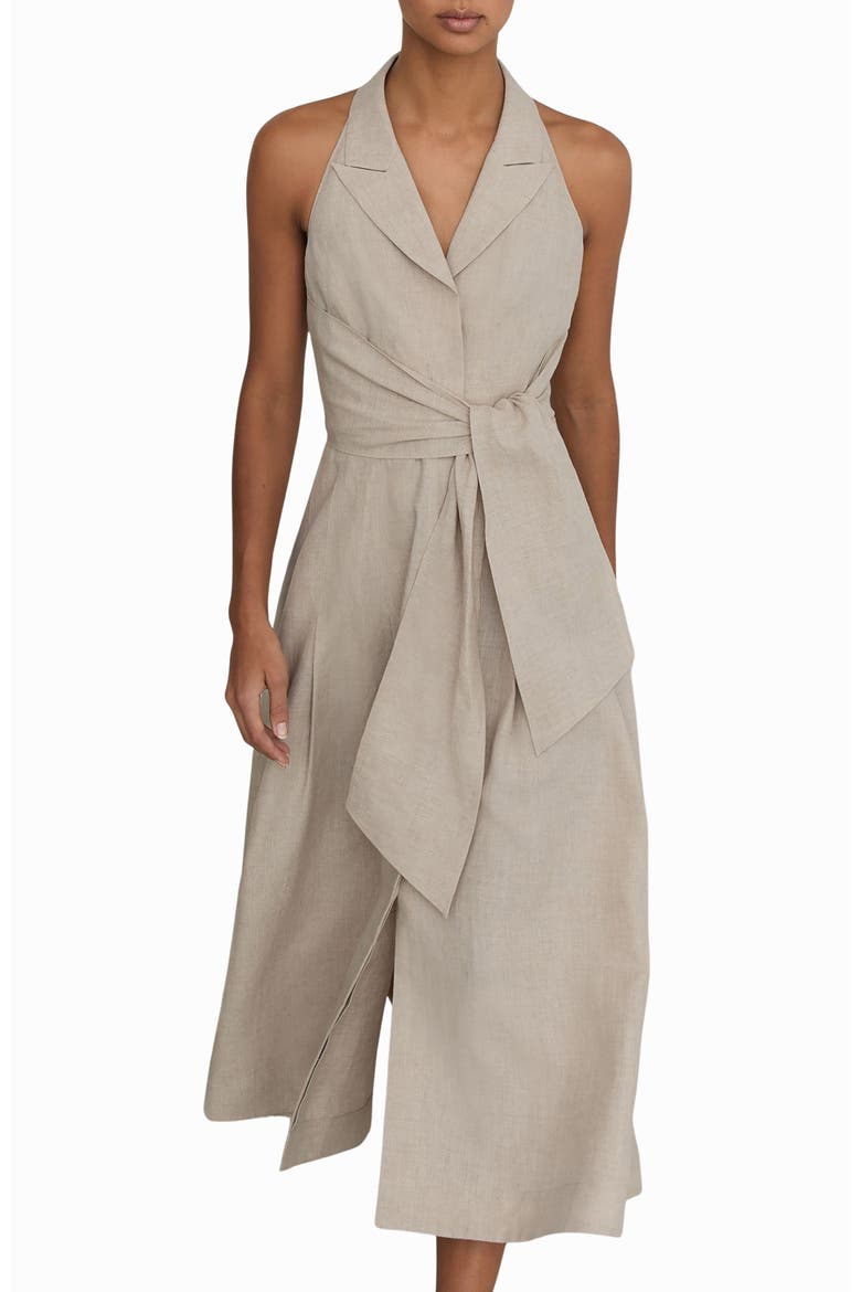 Tara Sleeveless Linen Midi Dress, Alternate, color, NEUTRAL