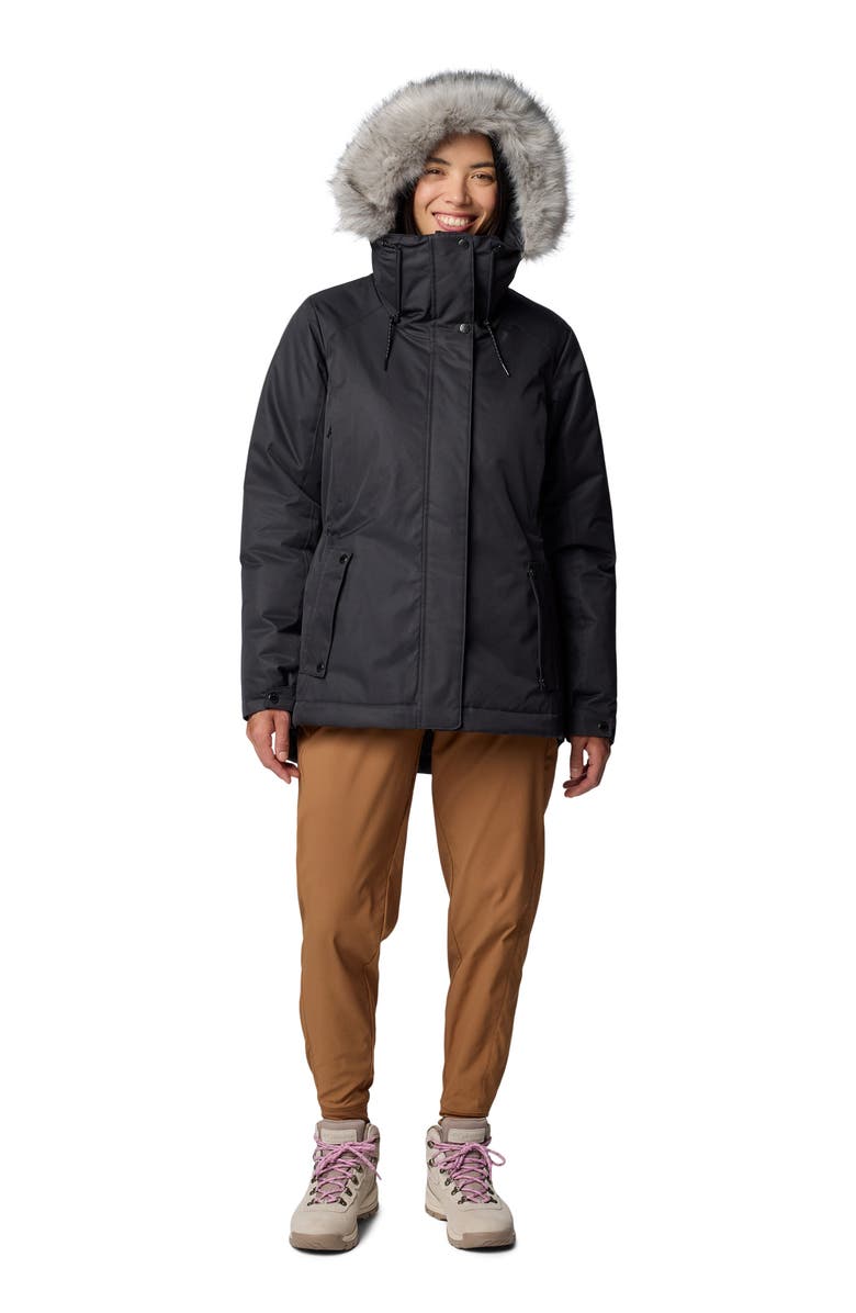 Columbia Suttle Mountain<sup>™</sup> III Water Repellent Insulated Jacket with Faux Fur Trim, Alternate, color, Black