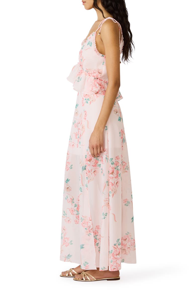 Ilara Floral Ruffle Detail Maxi Dress, Alternate, color, PEACH ROMANCE