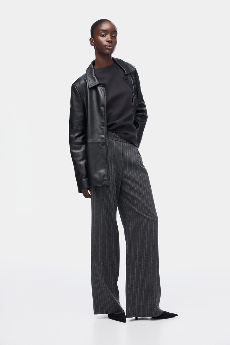 Wide Trousers, Alternate, color, Dark gray melange/pinstriped
