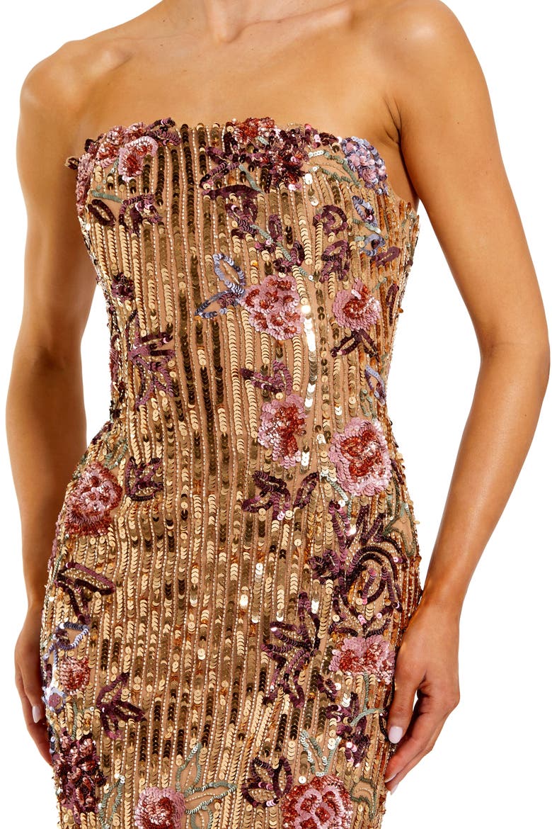 Petite Floral Embellished Strapless Column Dress, Alternate, color, Gold Multi