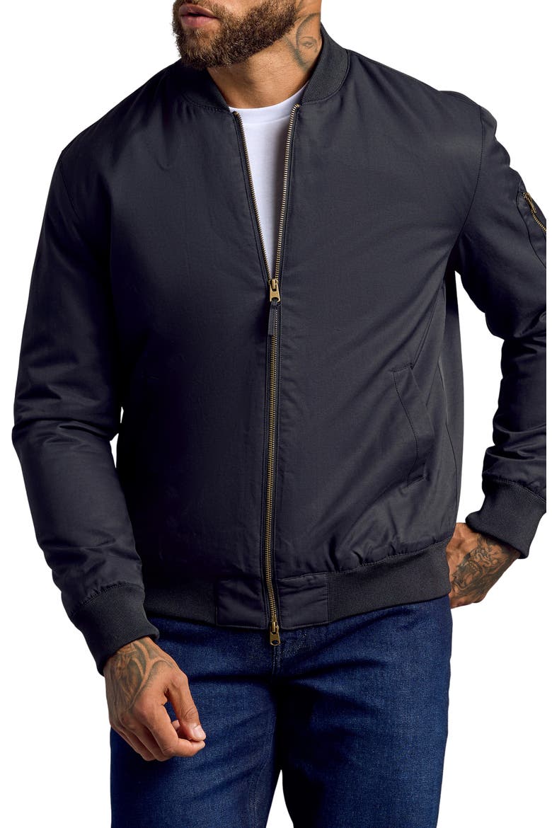 Water Resistant Cotton Blend Bomber Jacket, Main, color, BLACK