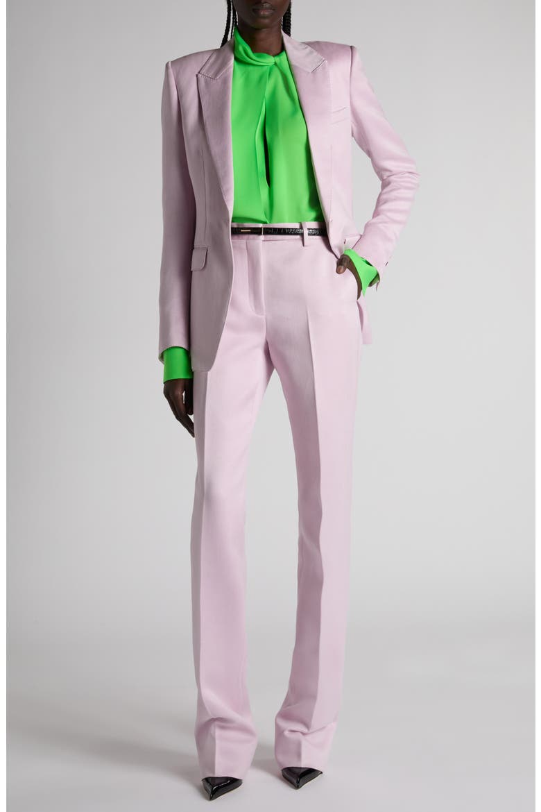One-Button Duchesse Satin Blazer, Alternate, color, ORCHID PINK