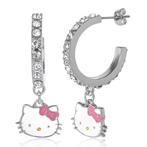 Hello Kitty Fashion Charm Hoop Earrings In Silver