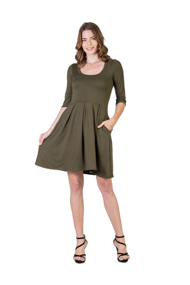 Three Quarter Sleeve Fit and Flare Mini Dress, Main, color, Olive