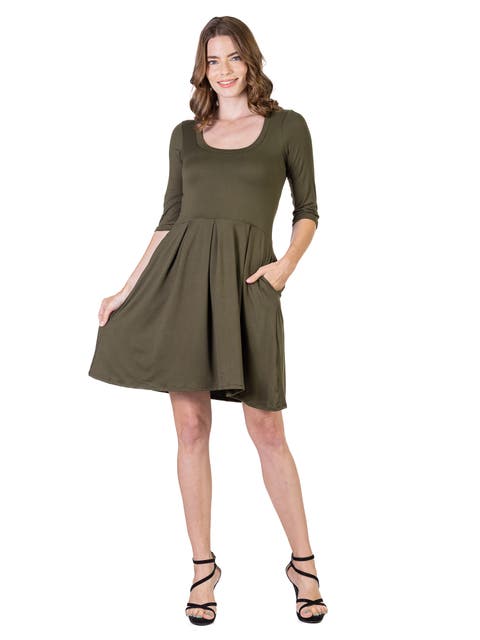 Three Quarter Sleeve Fit and Flare Mini Dress