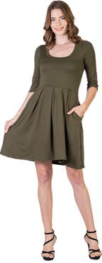 24seven Comfort Apparel Three Quarter Sleeve Fit and Flare Mini Dress