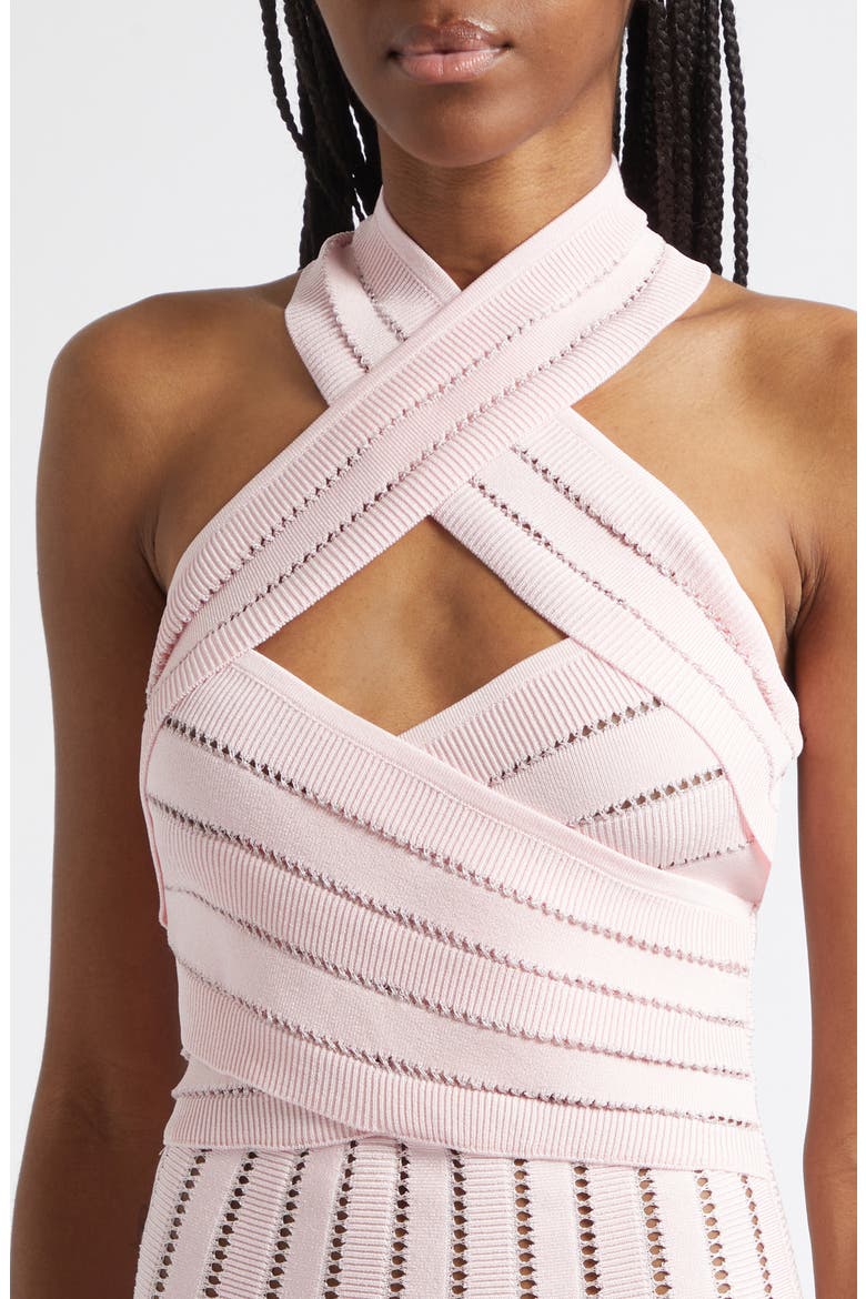 Crossover Neck Halter Open Stitch Sweater Dress, Alternate, color, 4HQ PINK