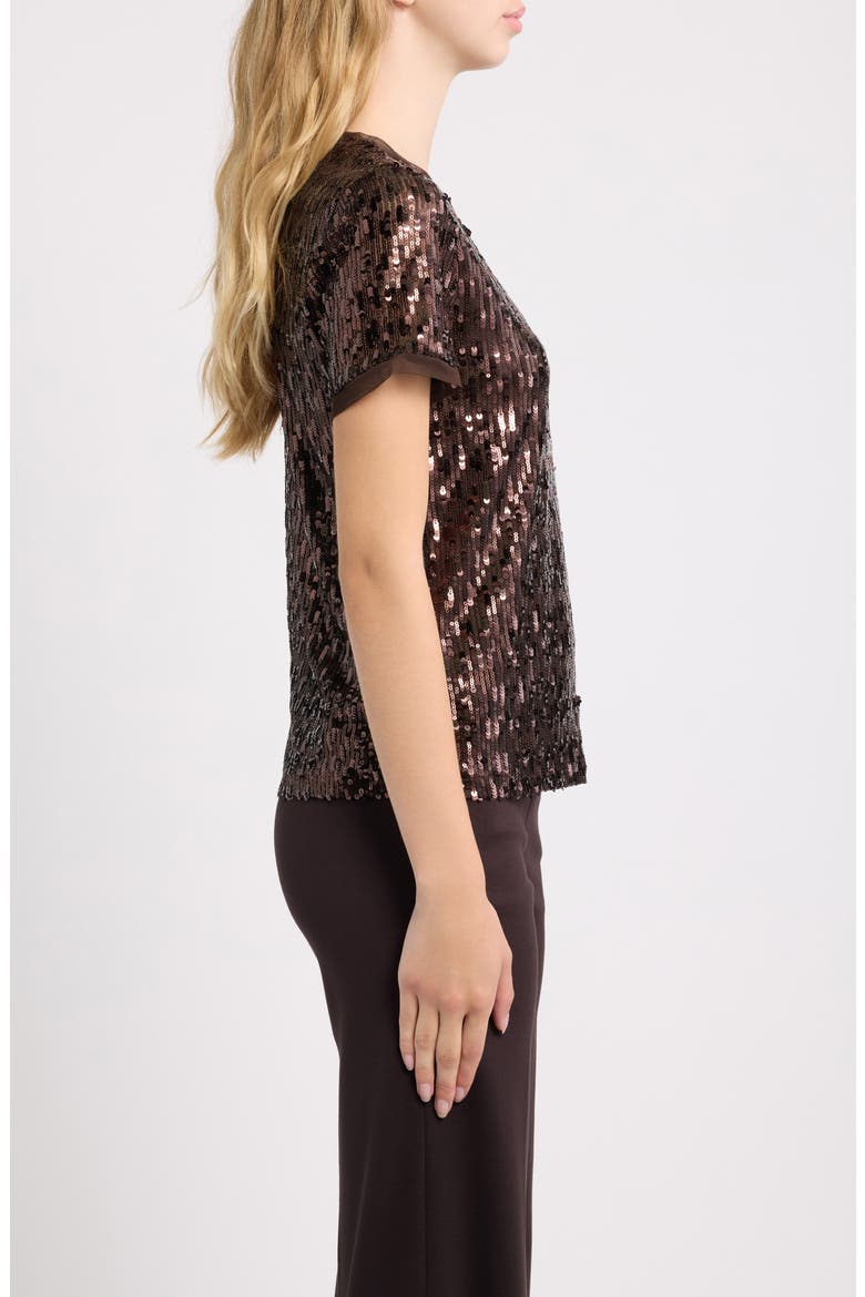 Sequin Short Sleeve Top, Alternate, color, DEEP MAHOGANY