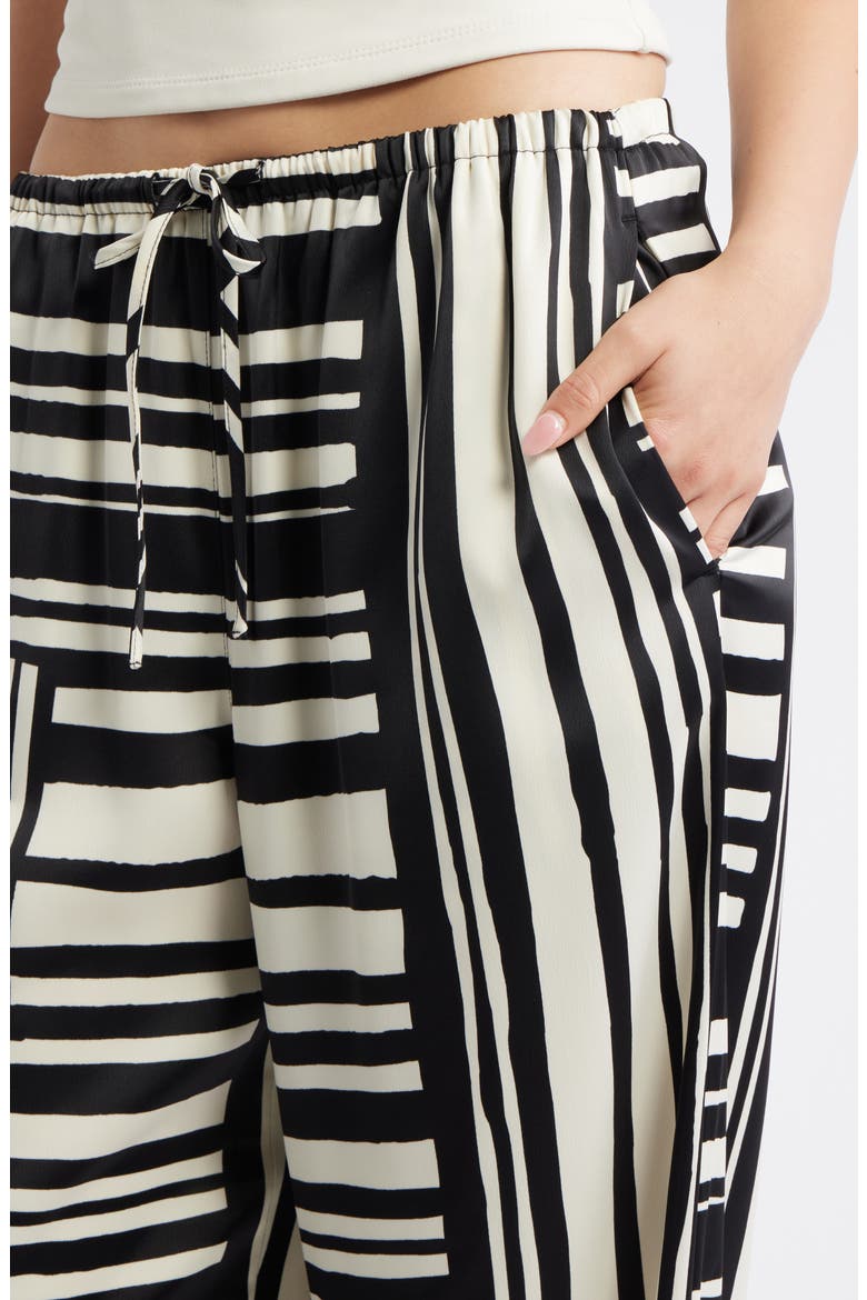 Tie Waist Wide Leg Satin Trousers, Alternate, color, WHITE MULTI