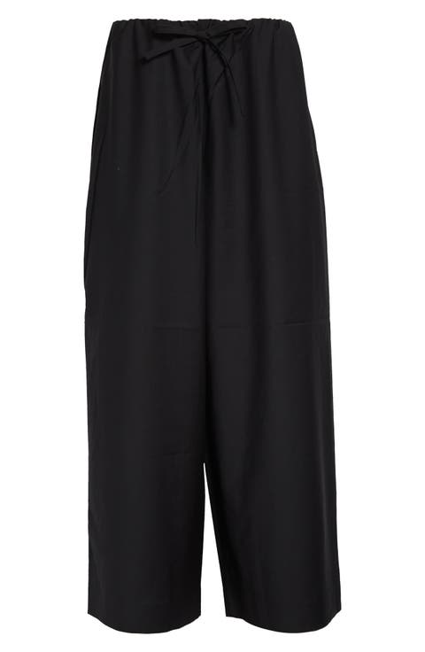 Wide Leg Wool Drawstring Dinner Trousers