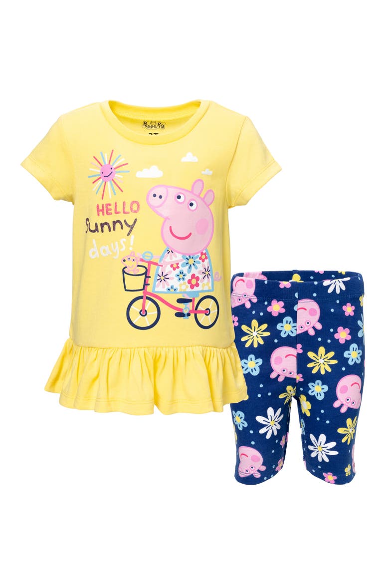 T-Shirt & Bike Shorts Set, Main, color, Yellow / Blue