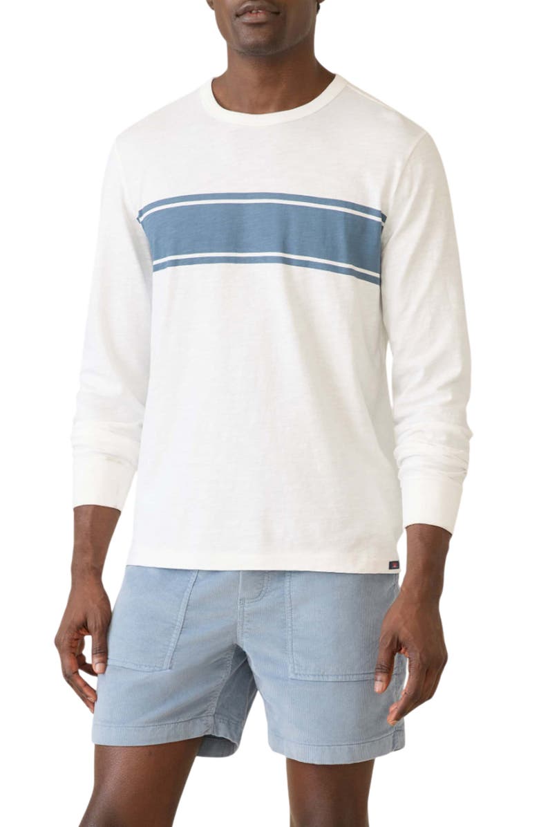 Faherty Sunwashed Stripe Long Sleeve Regenerative Organic Cotton T-Shirt, Main, color, White Surf Stripe