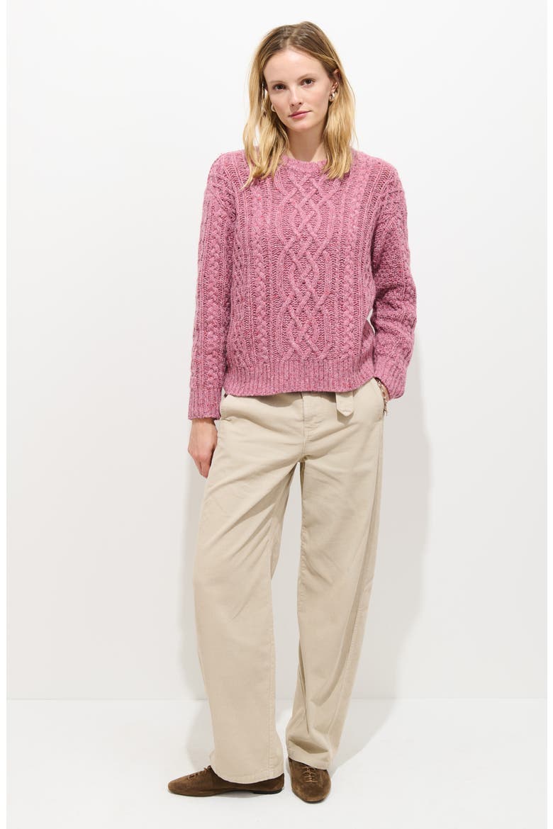 Madelyn Cable Knit Wool Blend Donegal Sweater, Alternate, color, BERRY