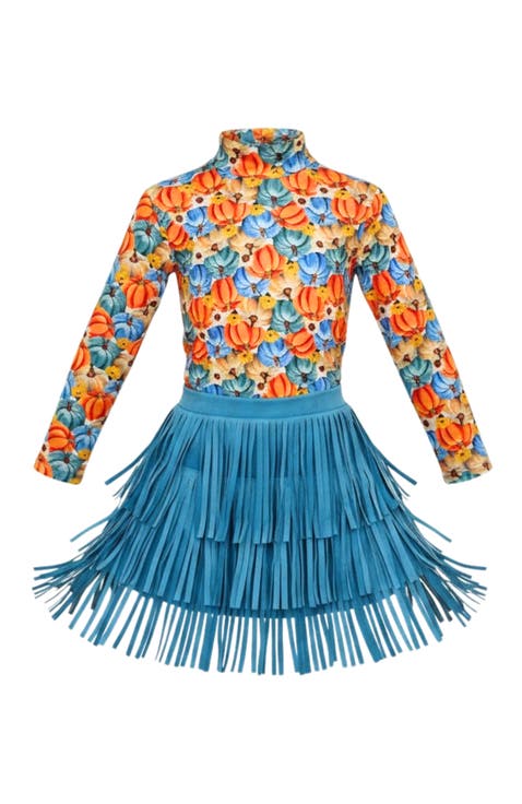 Pumpkin Patch Turtleneck Top and Fringe Skort Set