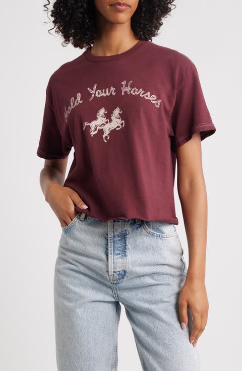 Hold Your Horses Crop Cotton Graphic T-Shirt