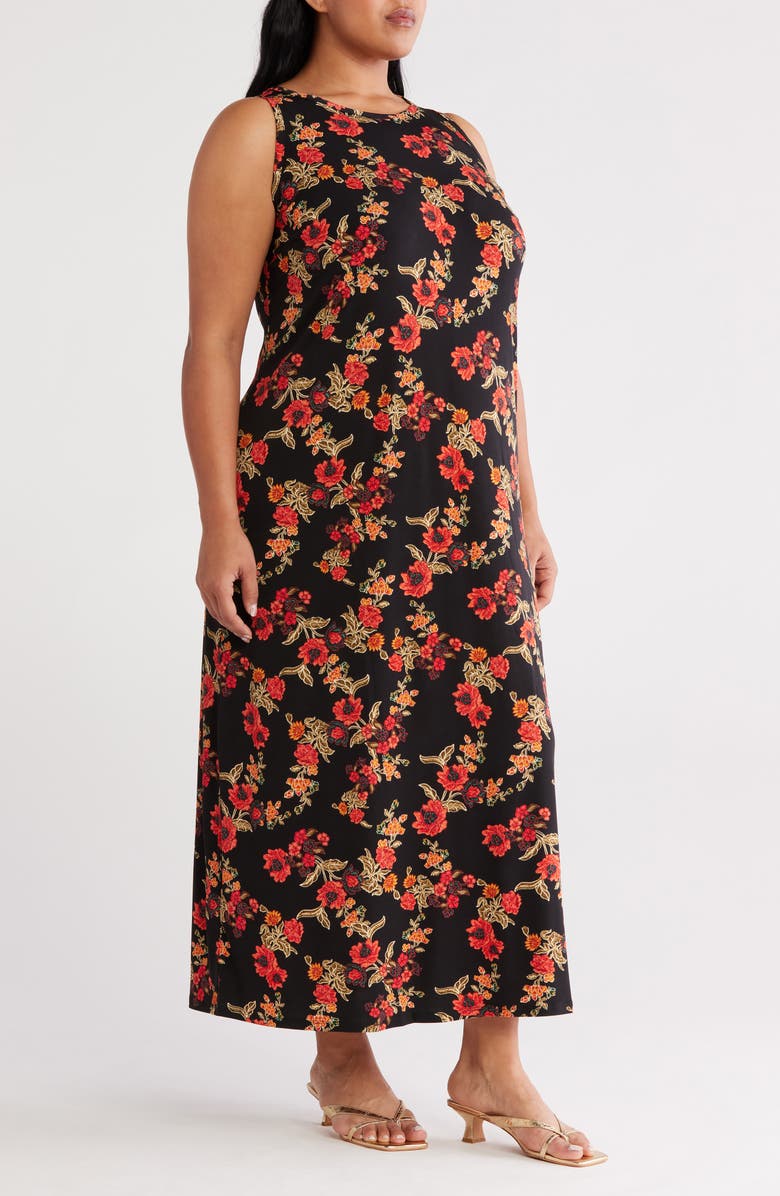 Vince Camuto Floral Sleeveless Jersey Maxi Dress, Alternate, color, Chili