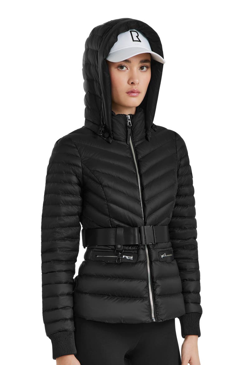 SCARLETT WOMEN'S QUILTED LIGHT DOWN JACKET WITH REMOVABLE BELT, Alternate, color, Black