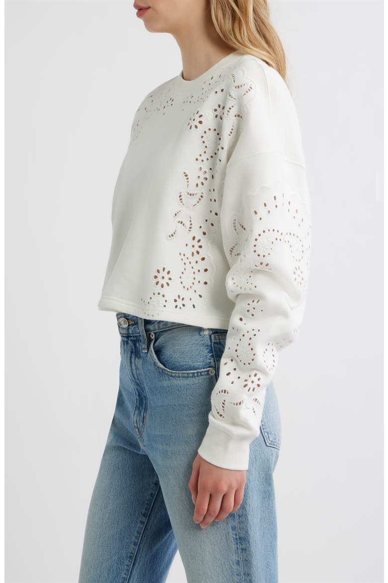 Lalo Eyelet Sweatshirt, Alternate, color, TRUE WHITE