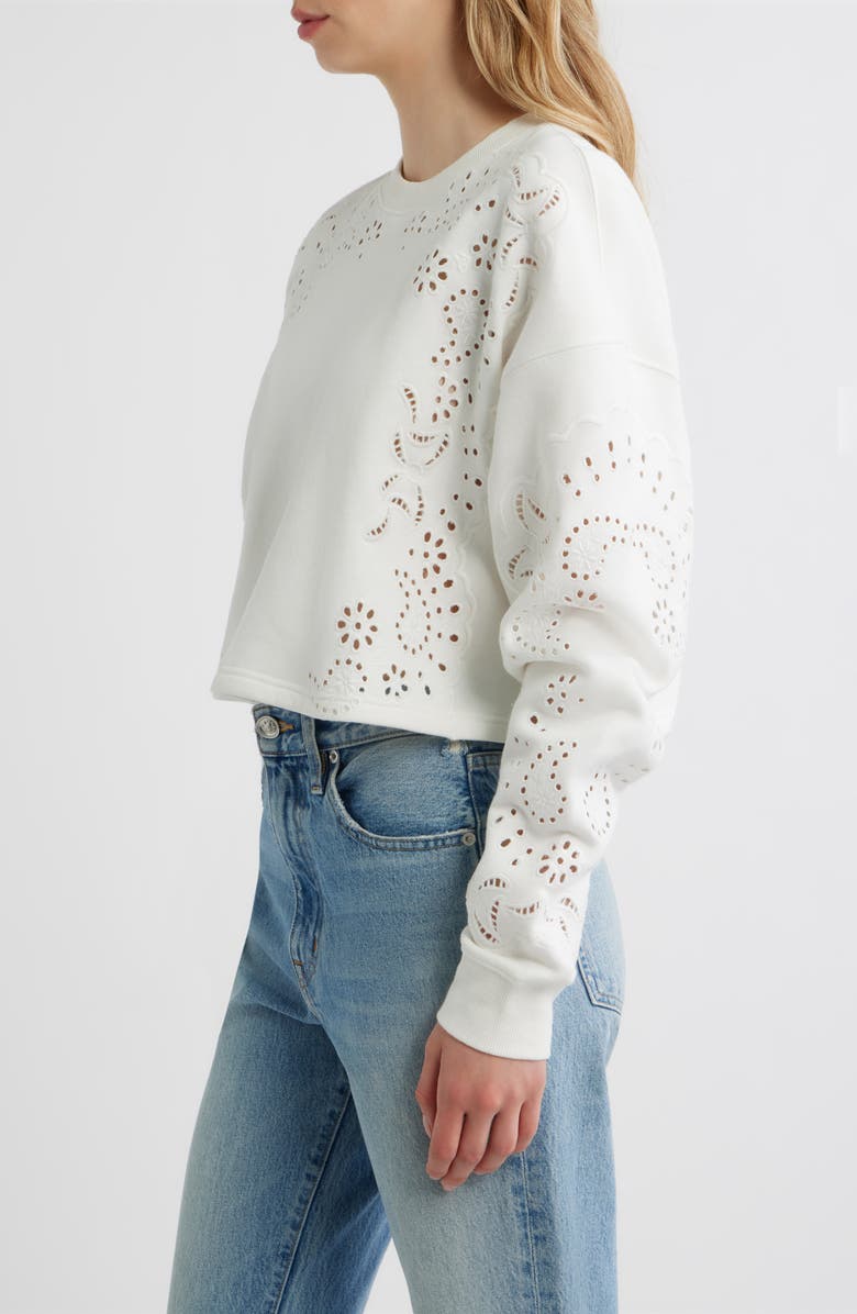 LoveShackFancy Lalo Eyelet Sweatshirt, Alternate, color, True White