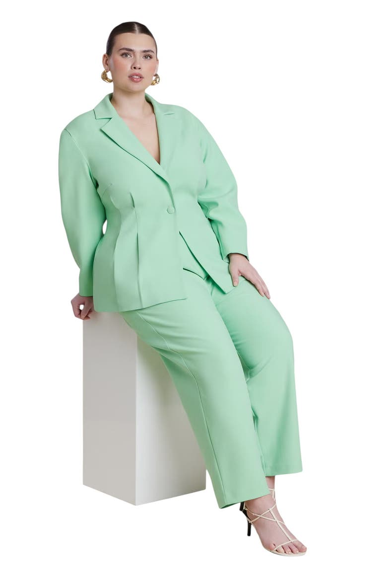 Pleat Waist Blazer, Alternate, color, GREEN ASH