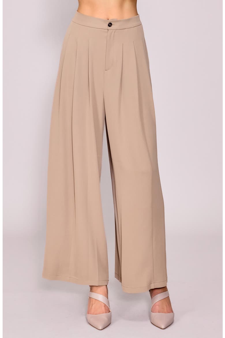 Pleated Crepe Wide Leg Pants, Main, color, KHAKI