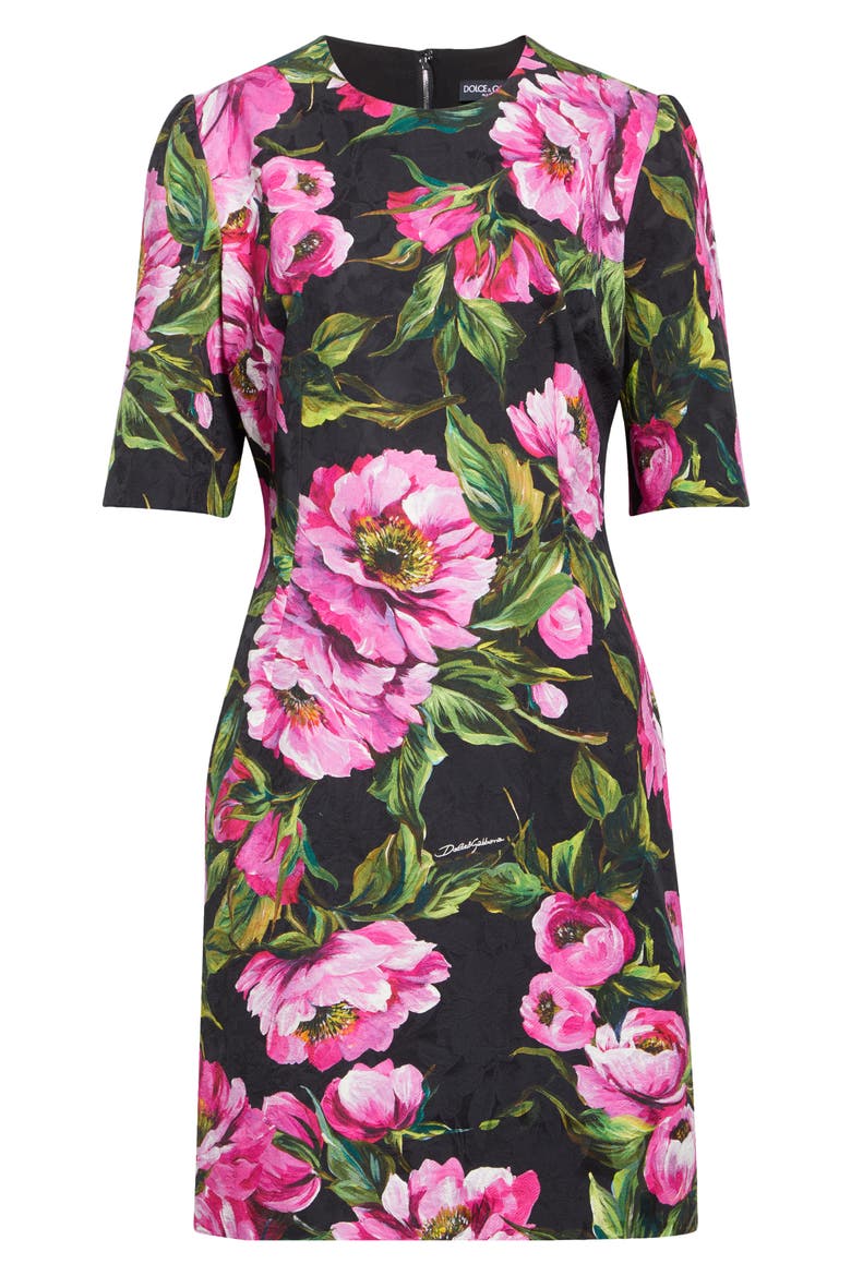 Peony Jacquard Stretch Cotton Sheath Dress, Alternate, color, HN5KR PEONIE FUXIA F.NERO