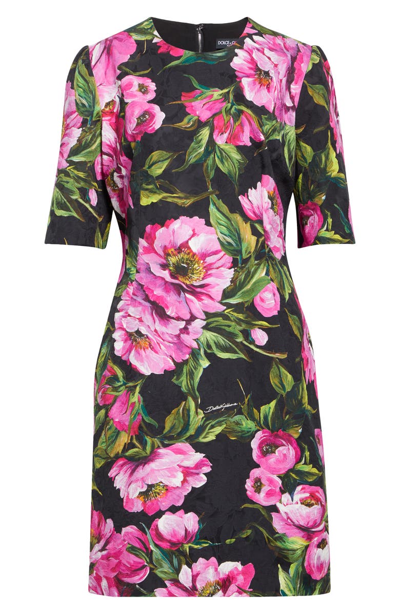 Dolce&Gabbana Peony Jacquard Stretch Cotton Sheath Dress, Alternate, color, Hn5kr Peonie Fuxia F.nero