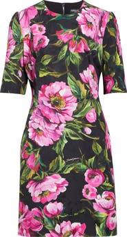 Dolce&Gabbana Peony Jacquard Stretch Cotton Sheath Dress