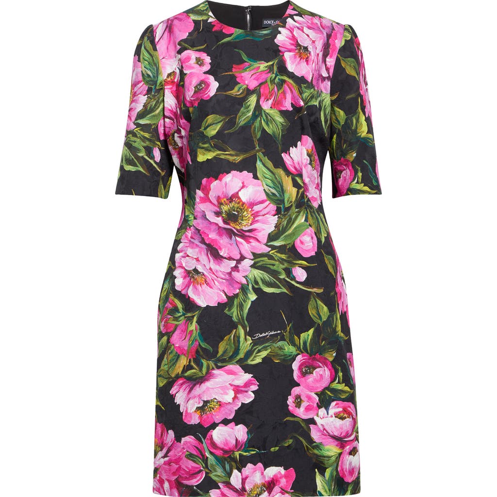 Dolce & Gabbana Black Floral Cotton Dress With Peonies