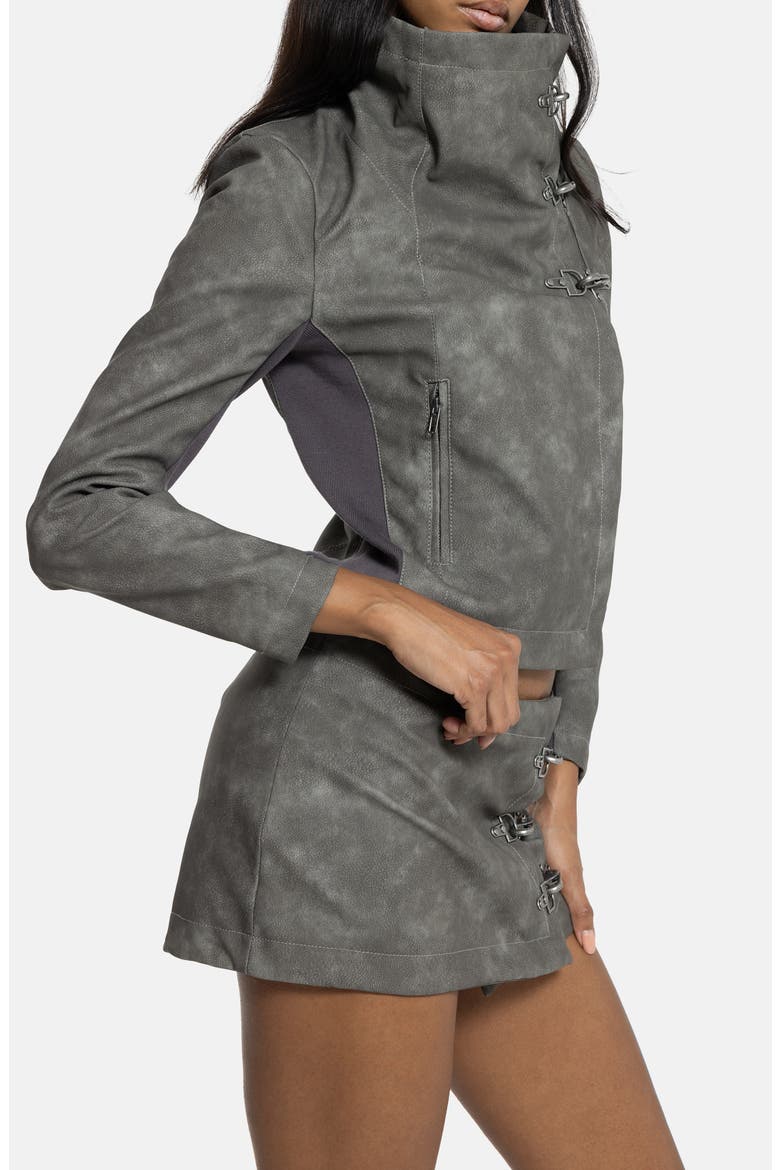Funnel Neck Faux Leather Jacket, Alternate, color, GREY