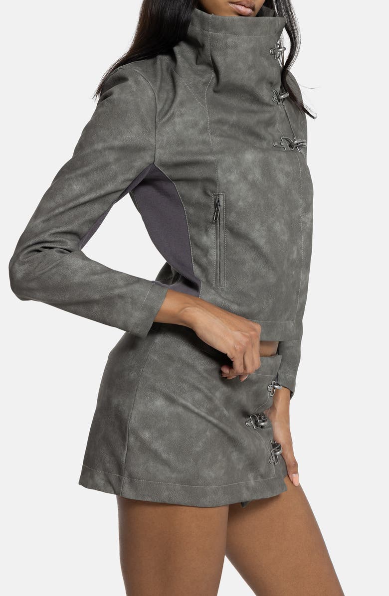 JADED LONDON Funnel Neck Faux Leather Jacket, Alternate, color, Grey
