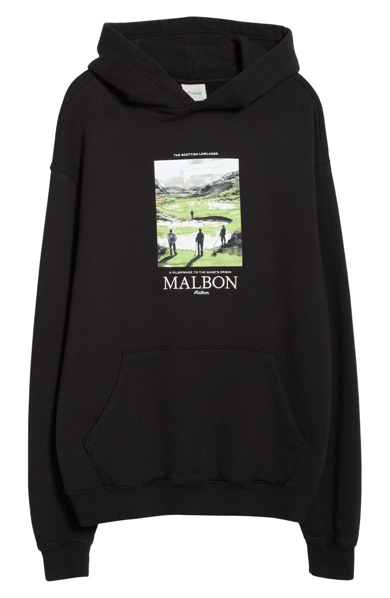 Malbon Golf Fesque Embroidered Lowlands Graphic Hoodie, Main, color, Black