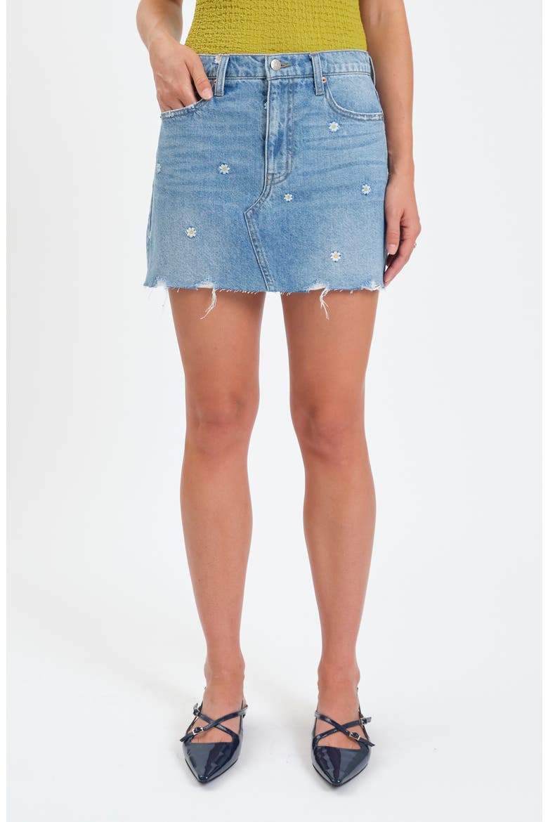 Malibu Distressed Cutoff Denim Miniskirt, Main, color, DAZE-Y