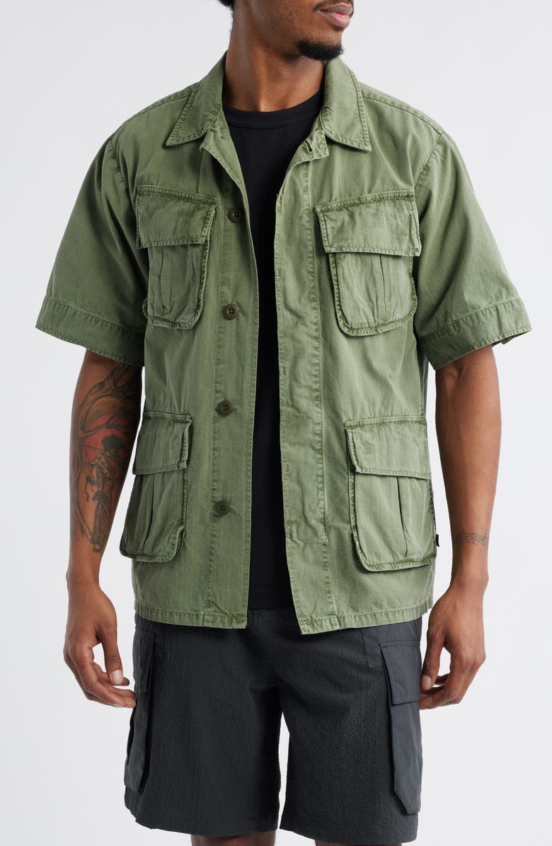 Alpha Industries Fatigue Short Sleeve Cotton Overshirt, Main, color, Og-107 Green