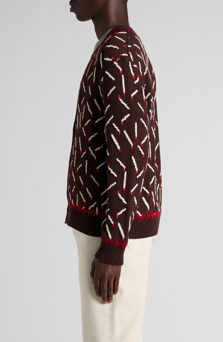 Bottega Veneta Matches Jacquard Cardigan, Alternate, color, Ebony/ Chalk/ Tomato