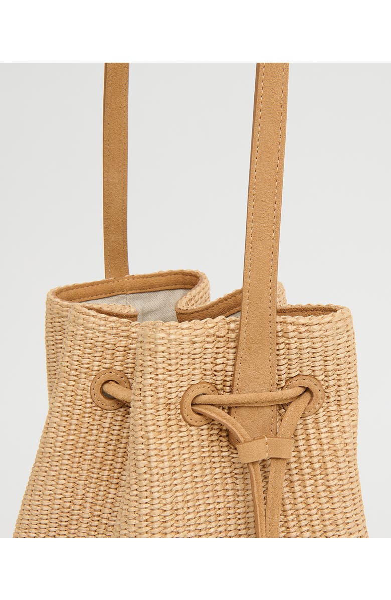 Mansur Gavriel Drawstring Woven Raffia & Suede Bucket Bag, Alternate, color, Natural