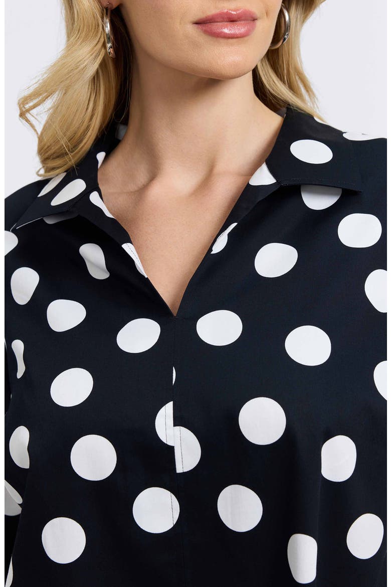 Agnes Dot Print Three-Quarter Sleeve Popover Top, Alternate, color, BLACK/ WHITE