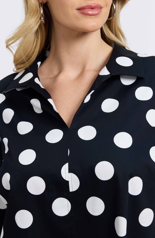Foxcroft Agnes Dot Print Three-quarter Sleeve Popover Top In Blue