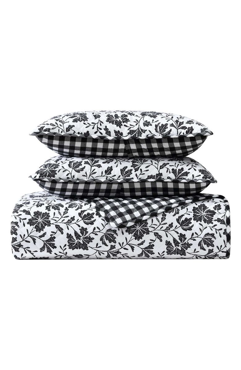 Eddie Bauer Woodblock Floral Cotton Flannel King Quilt & Sham Set, Main, color, Black