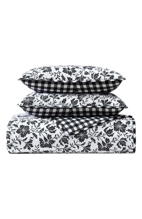 Woodblock Floral Cotton Flannel King Quilt & Sham Set