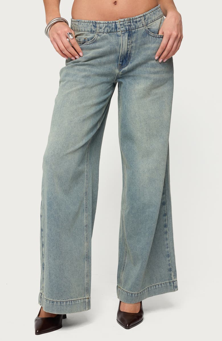 EDIKTED Saffie Low Rise No Waistband Wide Leg Jeans, Main, color, 