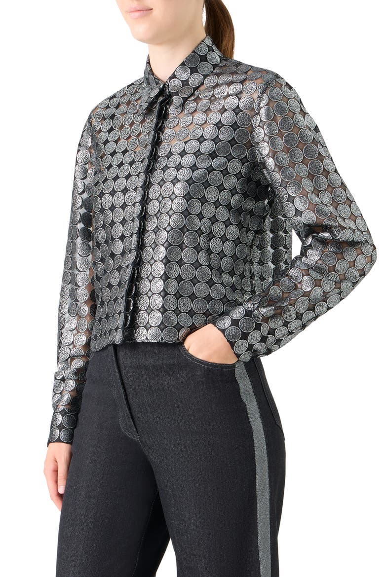 Dot Semisheer Button-Up Shirt, Alternate, color, BRUSHED STEEL