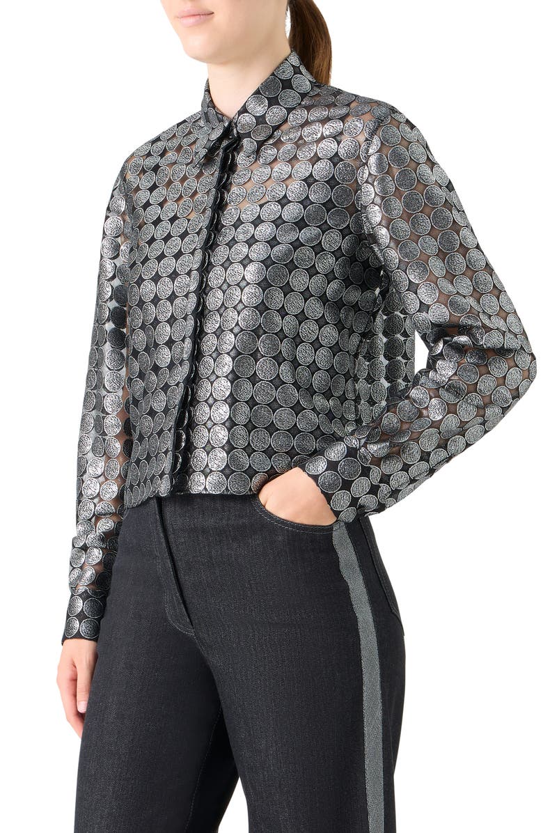 Akris punto Dot Semisheer Button-Up Shirt, Alternate, color, Brushed Steel