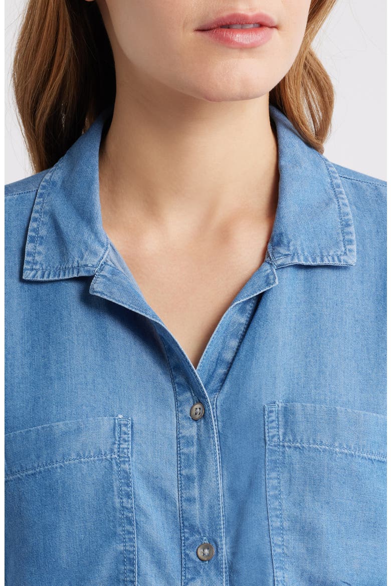 Issey Short Sleeve Chambray Shirt, Alternate, color, MEDIUM WASH
